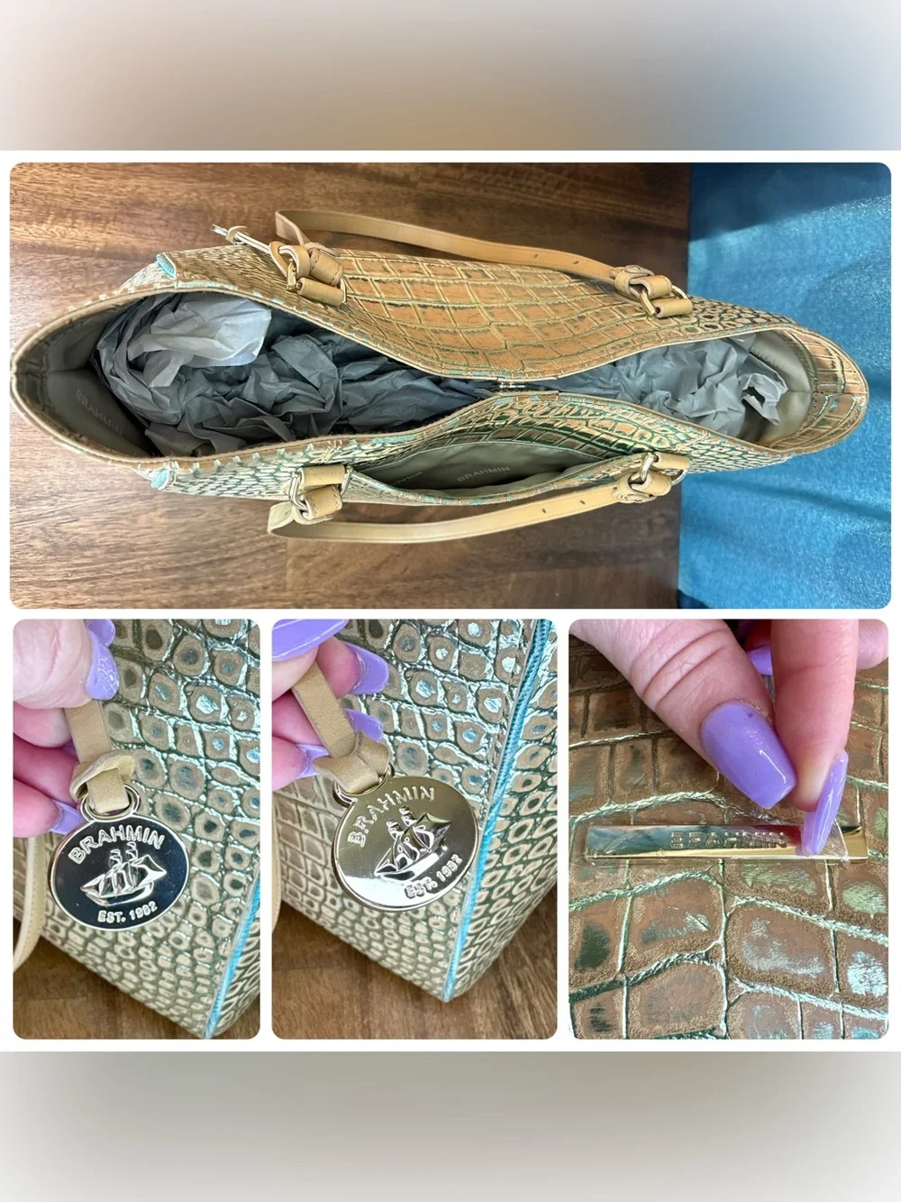 Brahmin EUC April & Veronica - Mineral Blue Freemont - Soft Nubuck - Metallic